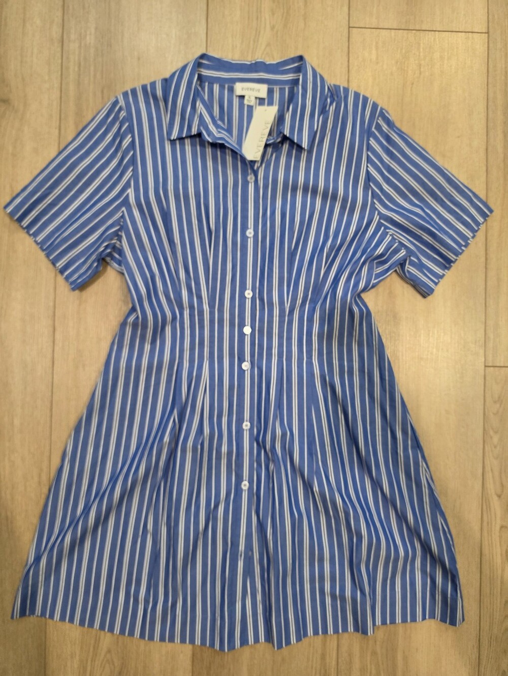 Evereve Delaney Blue White Stripe Button Front Shirt Dress XL NWT